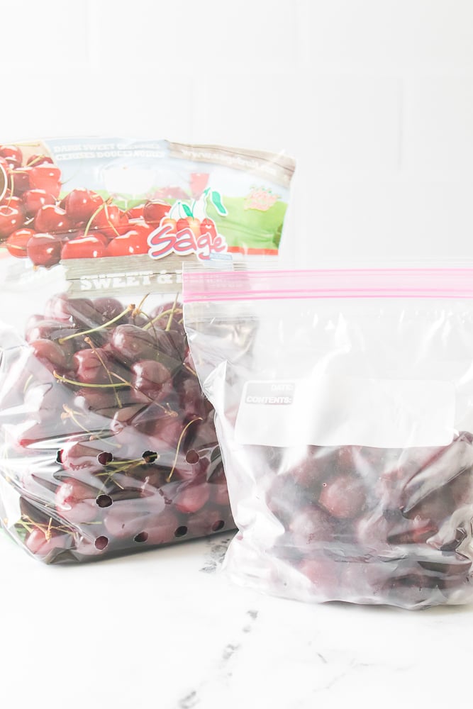 bag of sage cherries and bag of frozen cherries