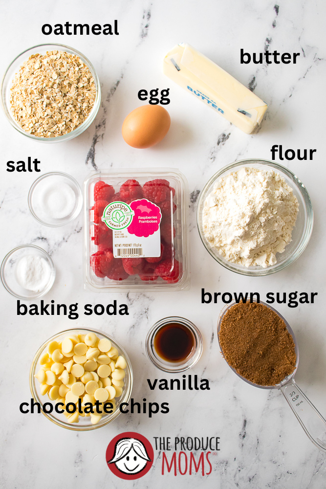 Ingredients for oatmeal raspberry cookies