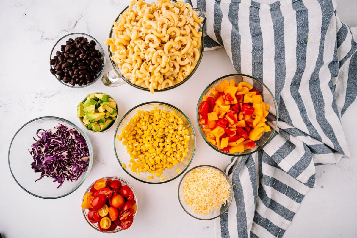 Ingredients for the Mexican Layered Pasta Salad