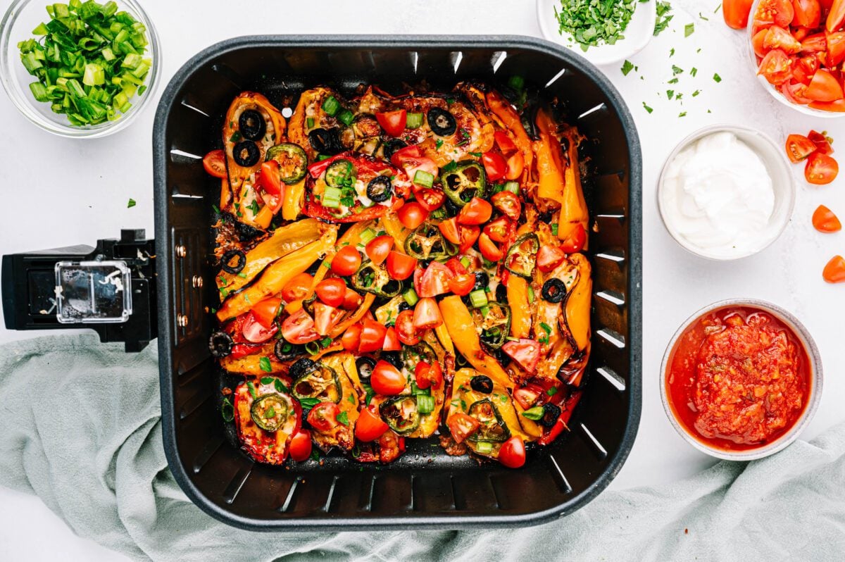 Mini Bell pepper nachos with the toppings