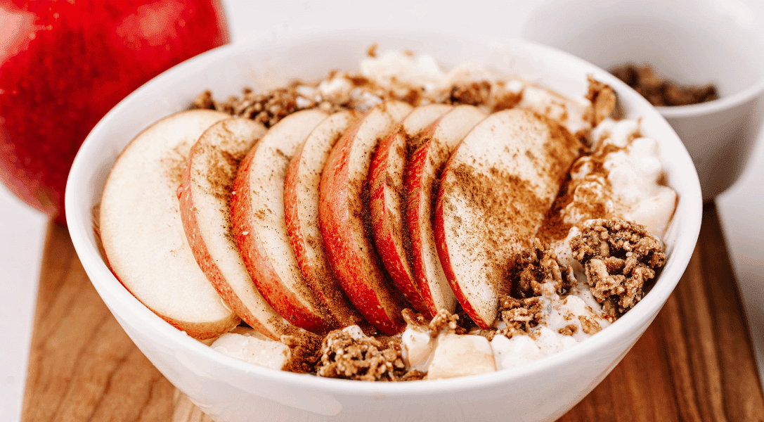 Close up look at Apple and Cottage Cheese Breakfast Bowl