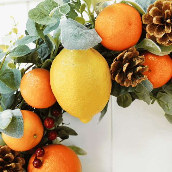 Close up of citrus wreath