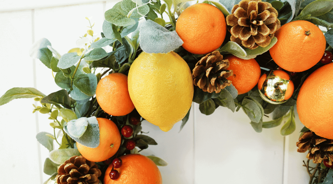 Close up of citrus wreath