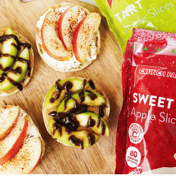 English Muffins with apple slices and Crunch Pak apple bags
