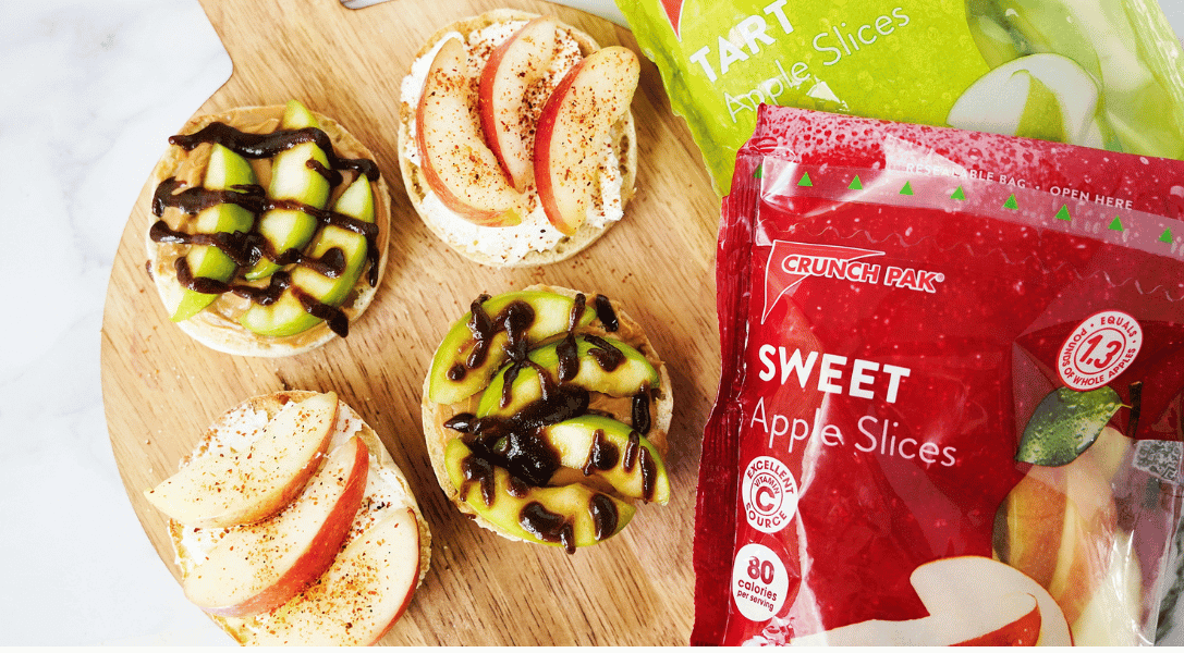 English Muffins with apple slices and Crunch Pak apple bags
