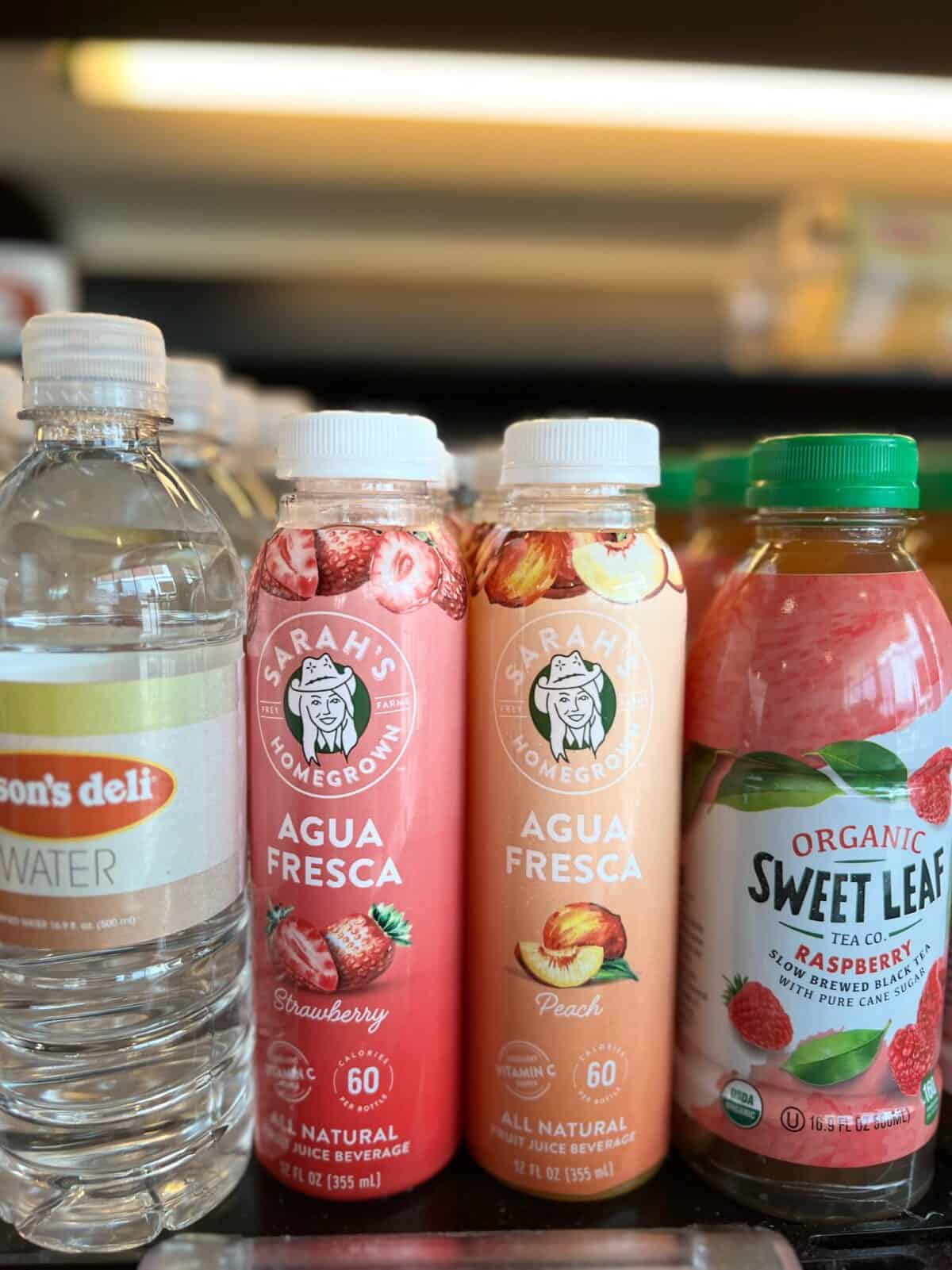 sarah's homegrown agua fresca drinks in the beverage cooler at jason's deli