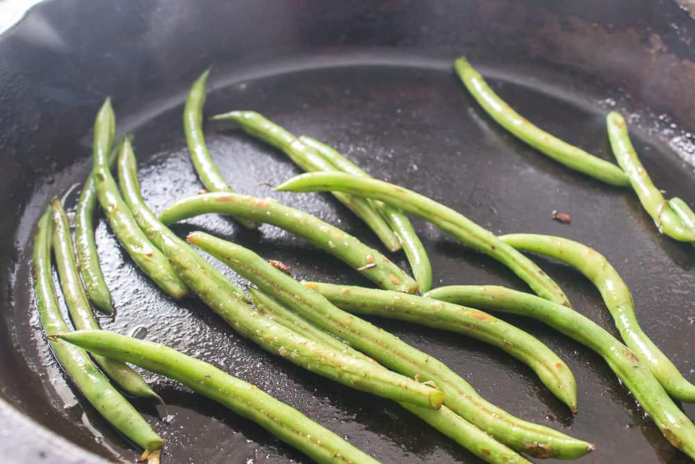 French beans in a pan