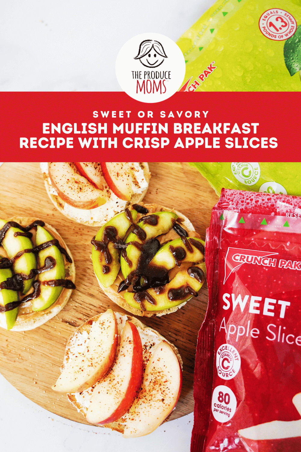 Pinterest Pin Sweet or Savory English Muffin Breakfast Rounds with apples