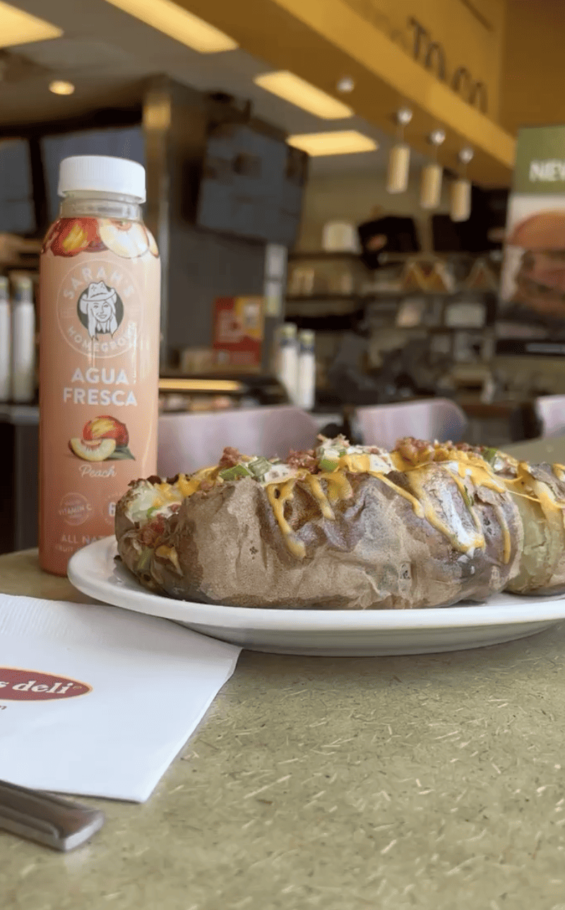 peach agua fresca with cb ranch potato from jason's deli