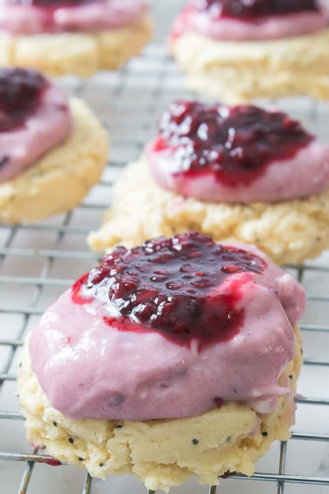 Close up of Copycat Crumbl Lemon Blackberry Cookie