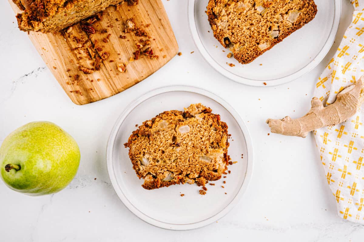 slice of gingerbread pear loaf