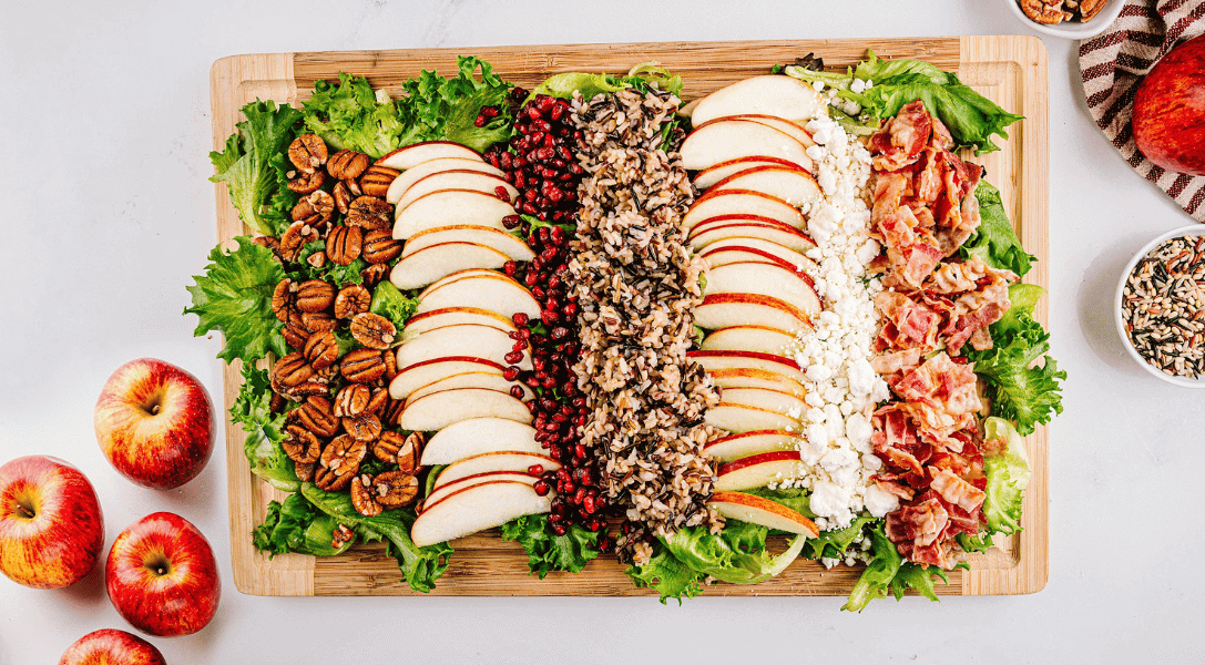 Overhead Holiday Rice Salad Board with Envy Apples