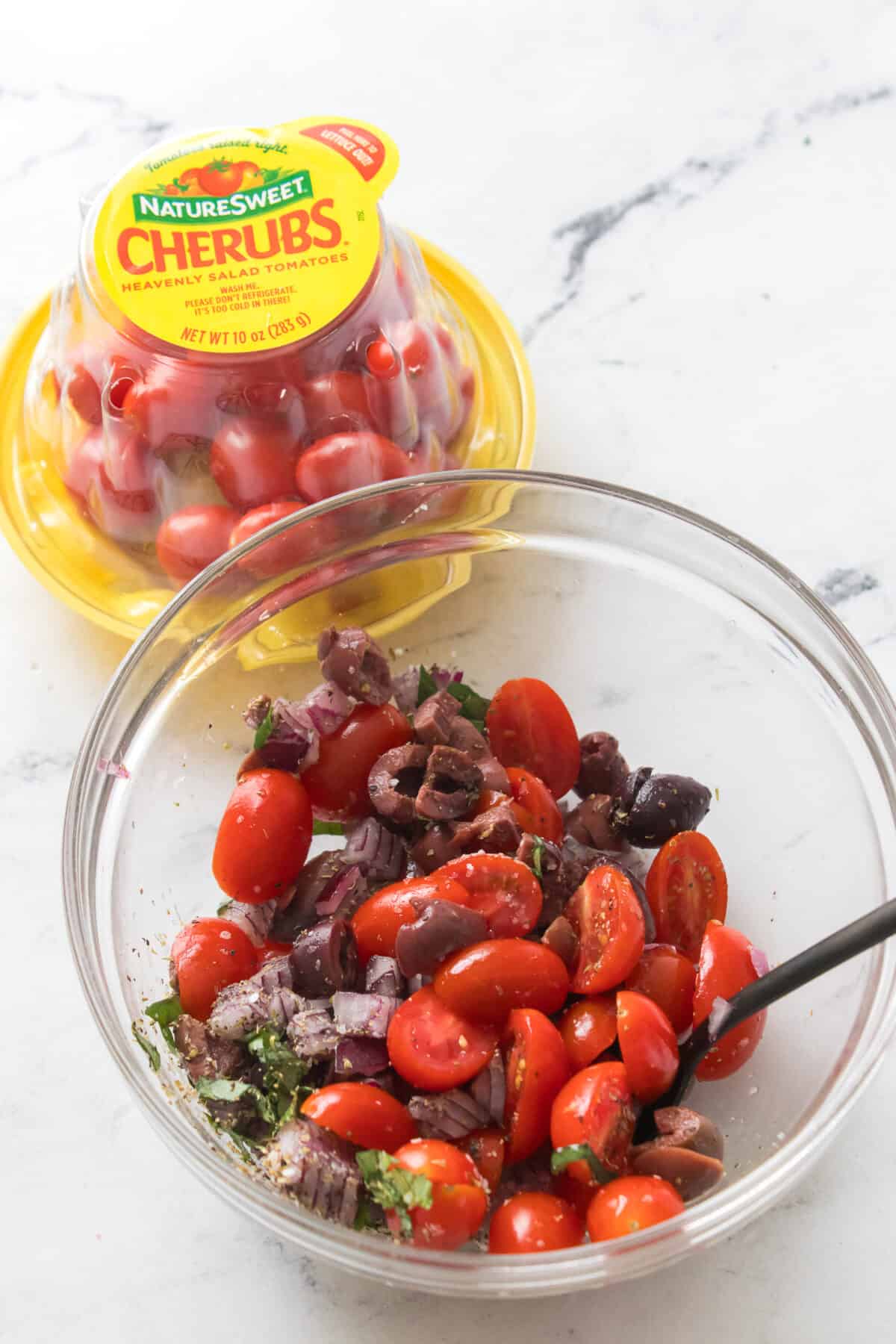 tomato and olive tapenade in glass bowl