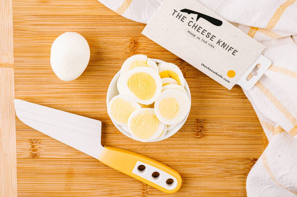 Cut eggs with The Cheese Knife.