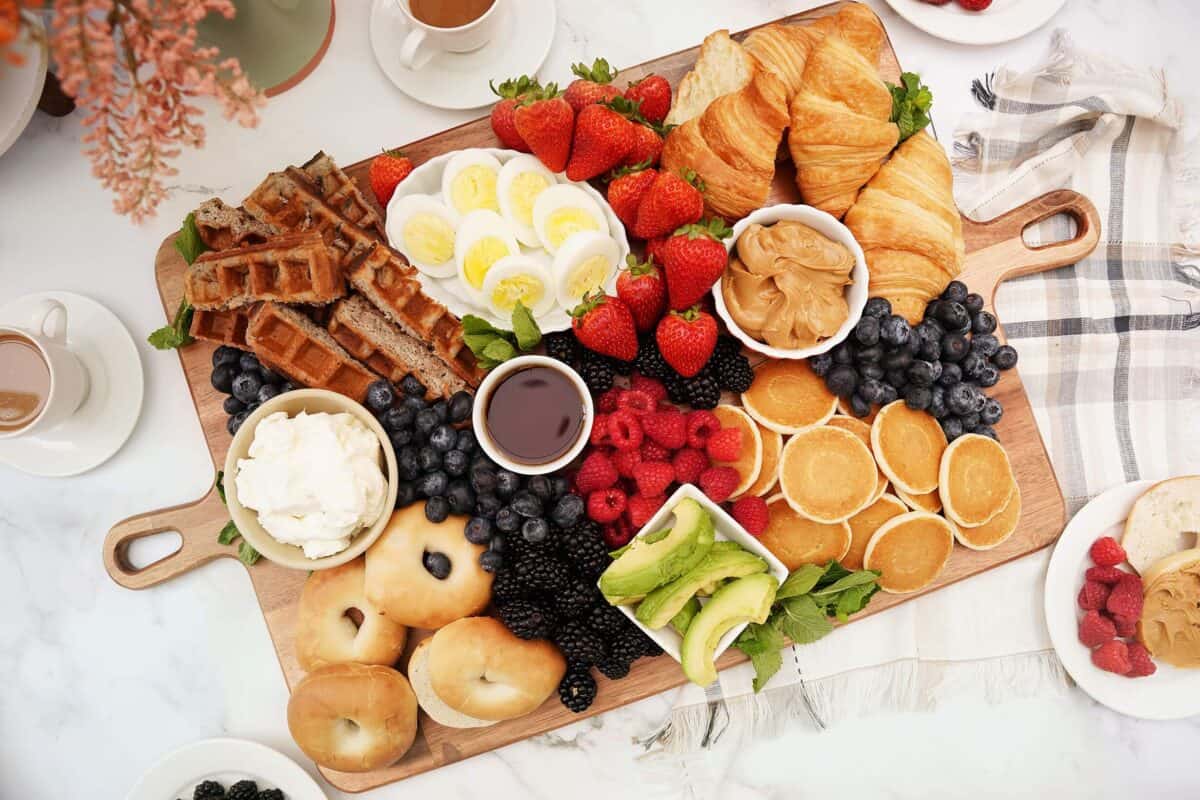 Overhead of breakfast charcuterie board