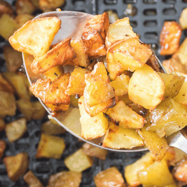 Spoonful of air fryer roasted potatoes