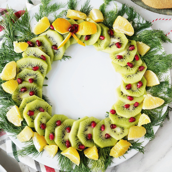 Overheard view of wreath fruit platter