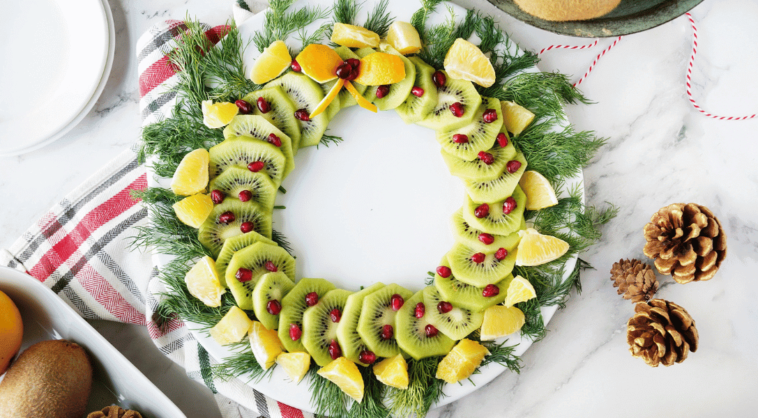 Overheard view of wreath fruit platter