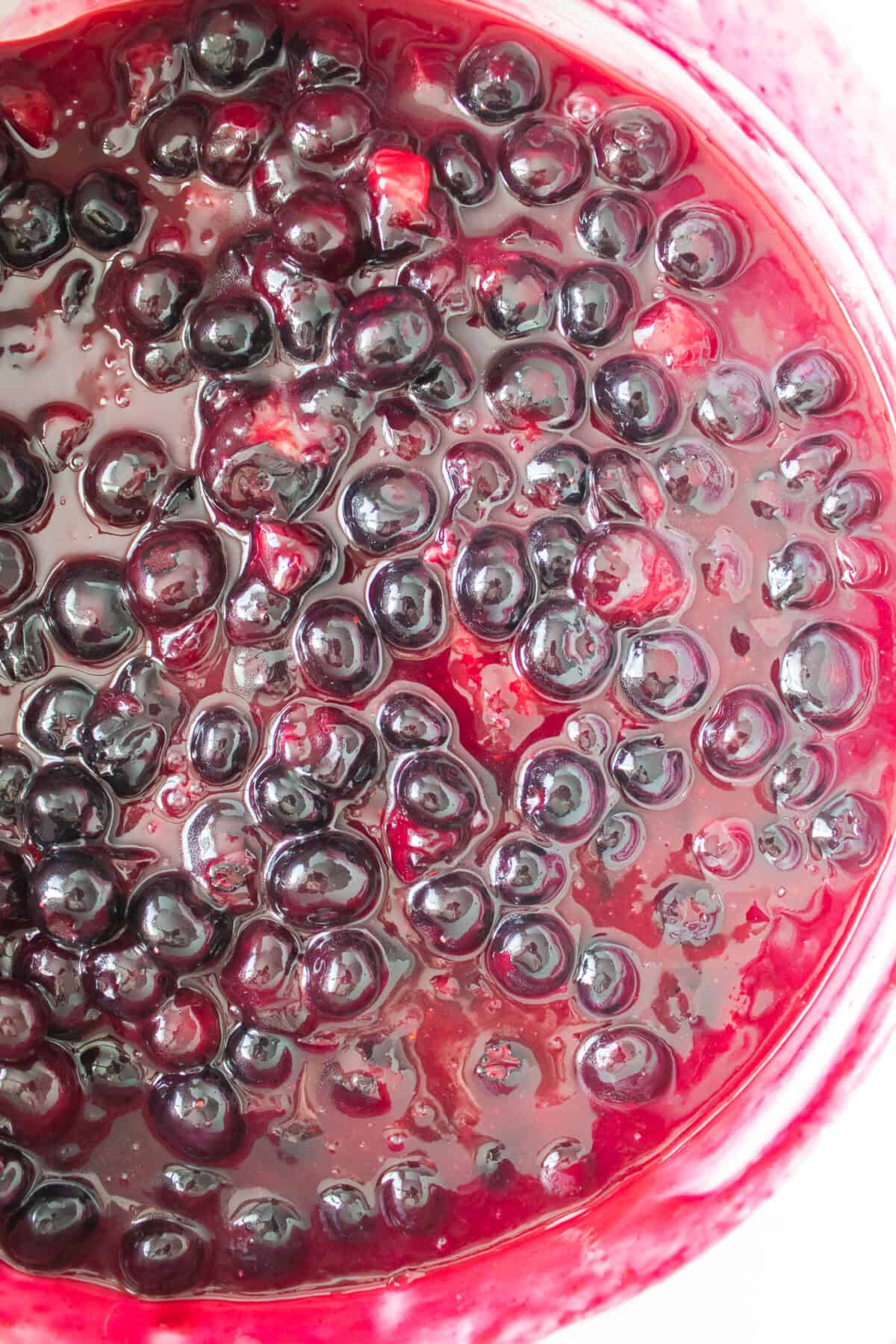 close up shot of blueberry sauce in saucepan