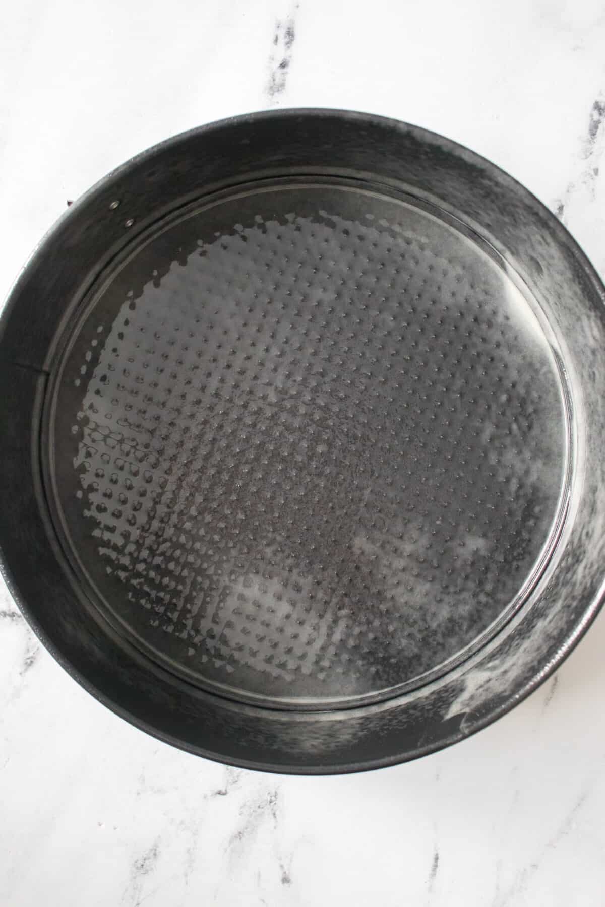 9" springform pan sprayed with baking spray