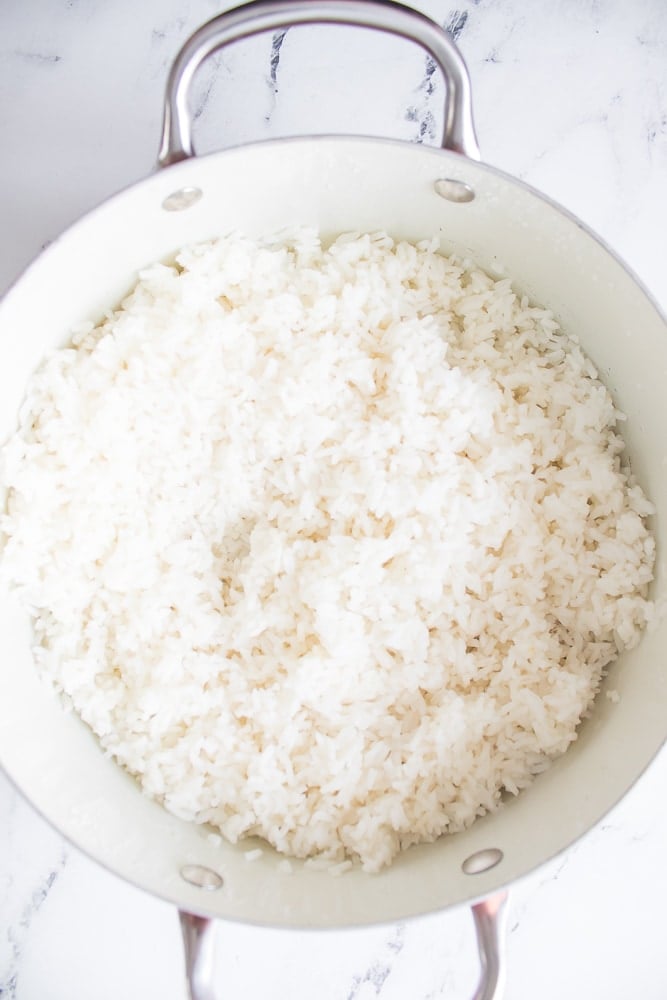 white rice cook in pan
