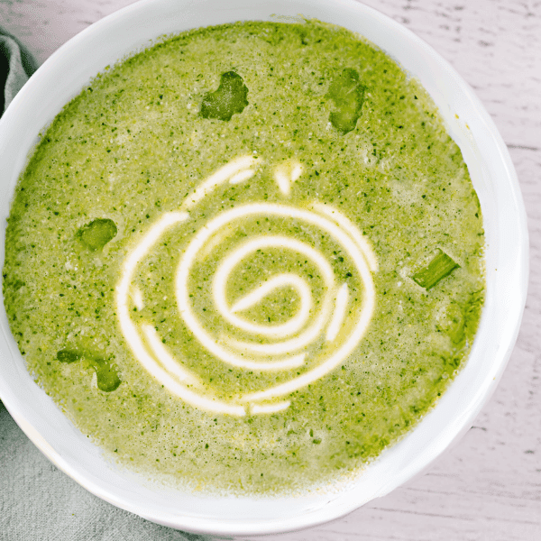 Overhead view of Green Goddess Soup in bowl