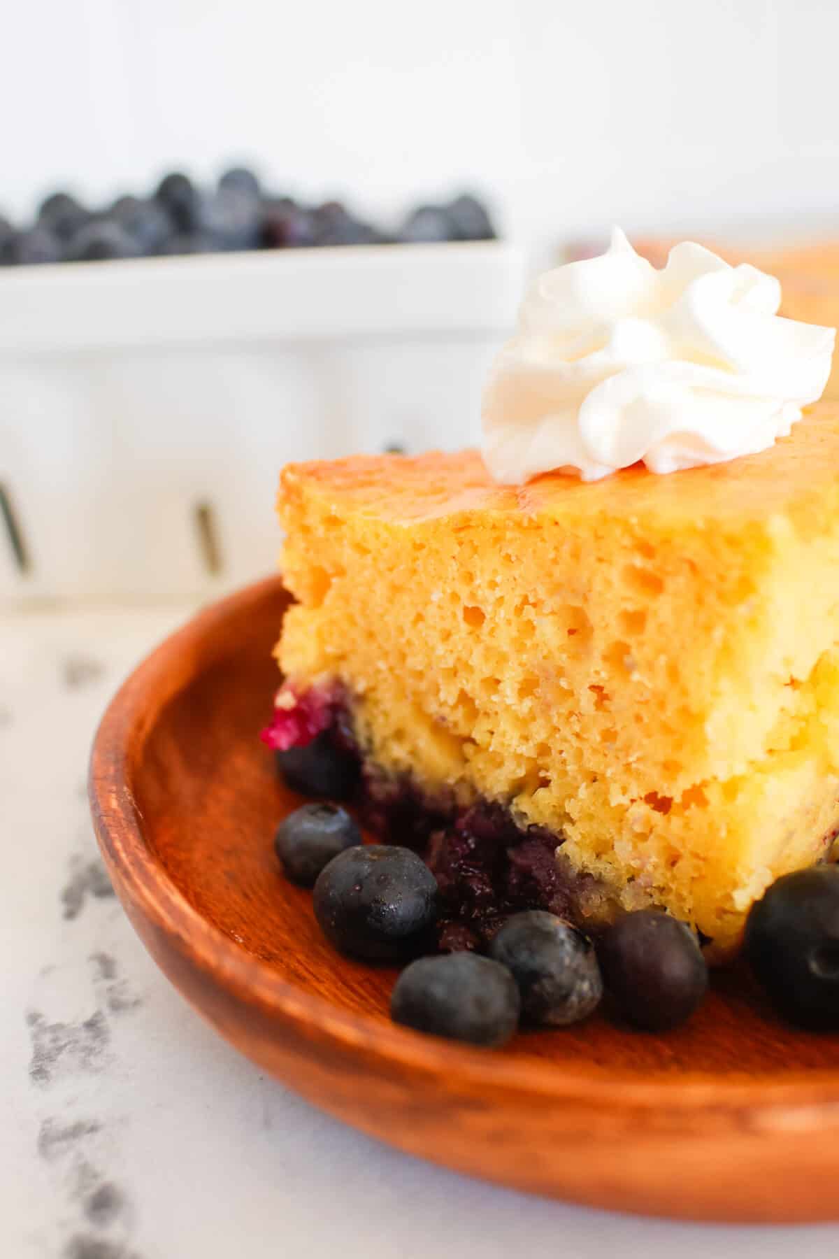 close up of blueberry lemon cake