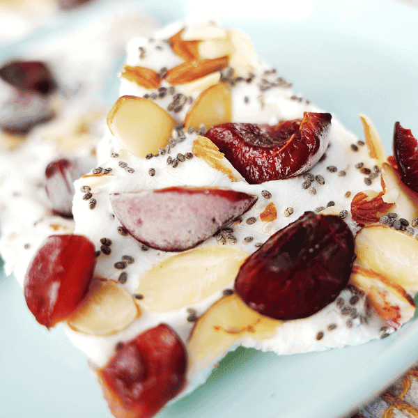 Cherry Yogurt bark on plate