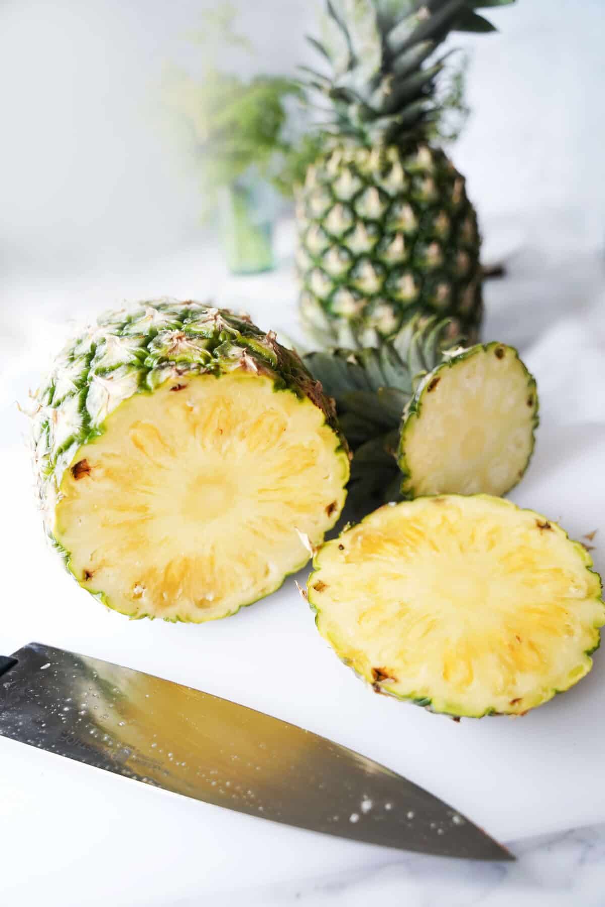 Cut Pineapple on Cutting Board