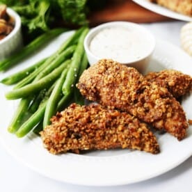 air fryer walnut crusted chicken tenders with green beans and ranch