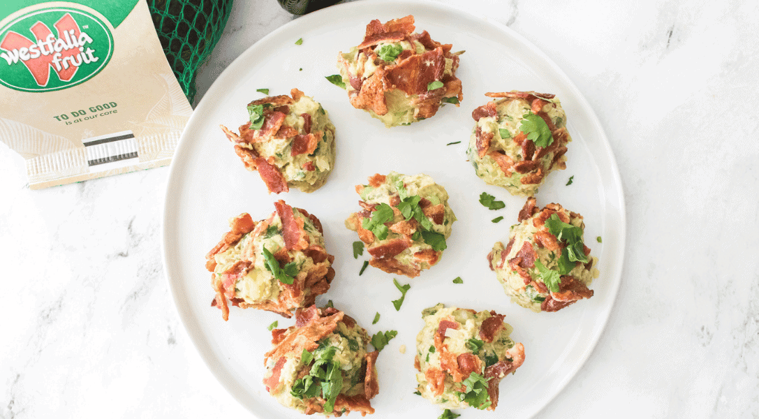 Bacon Guacamole Fat Bombs on white plate
