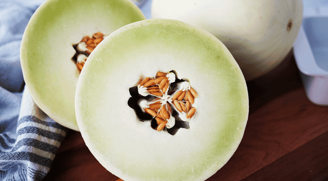 Halved honeydew melon