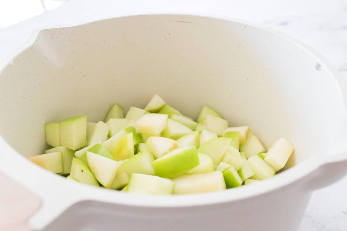 diced apples in sauce pan