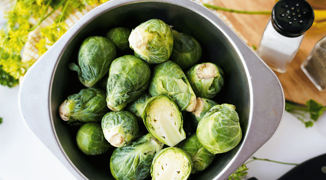 Brussels sprouts in a colander