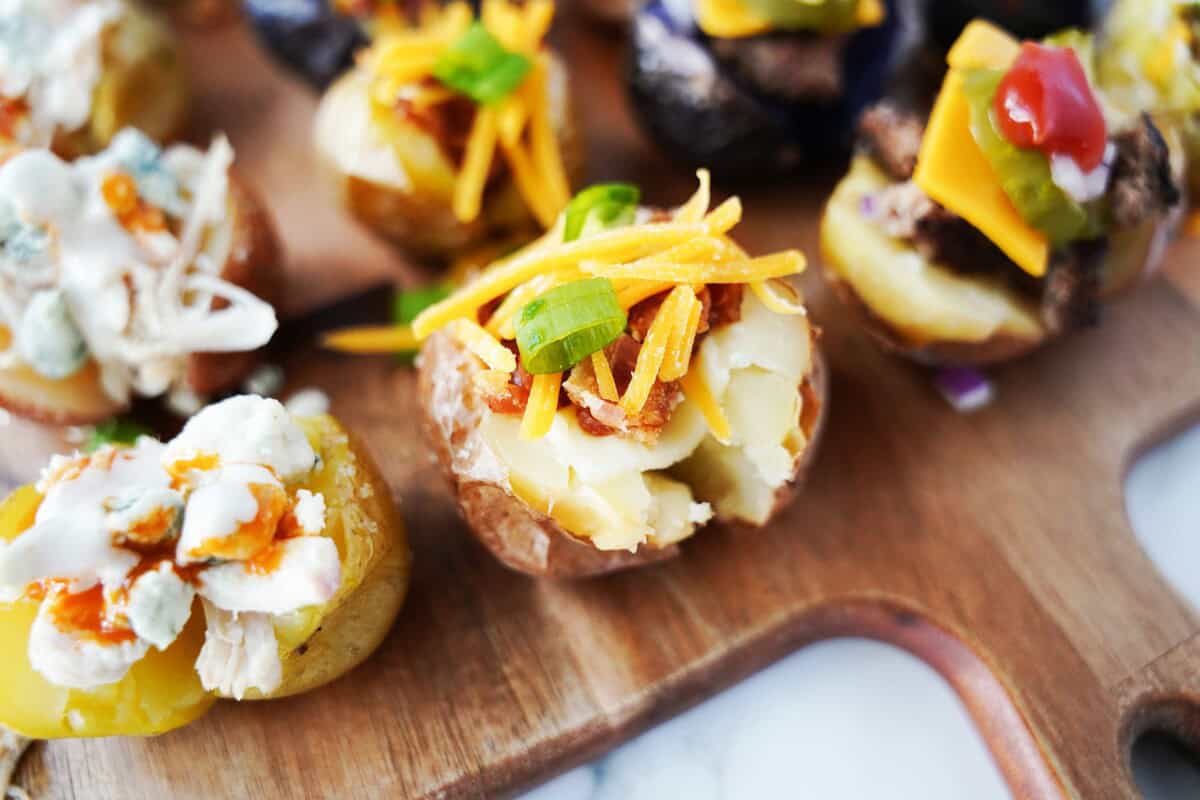 Baked Potato Flight on a board