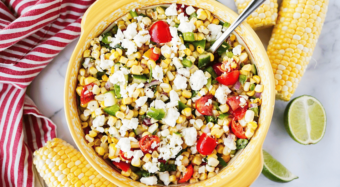 BBQ Corn Salad in yellow bowl