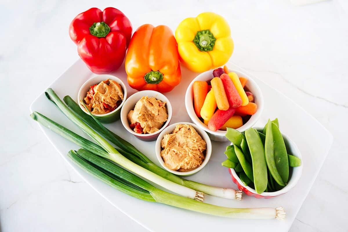 overhead shot of ingredients to make flower veggie trays