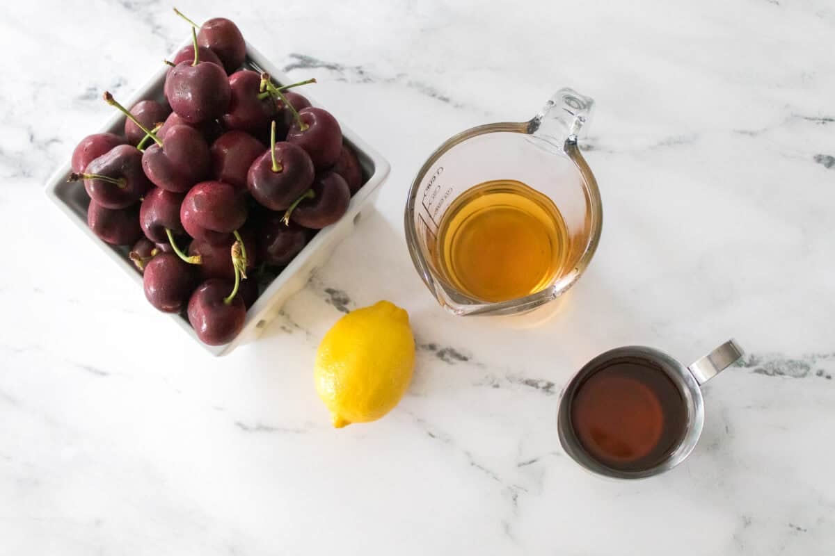 overhead shot of ingredients to make cherry bomb recipe