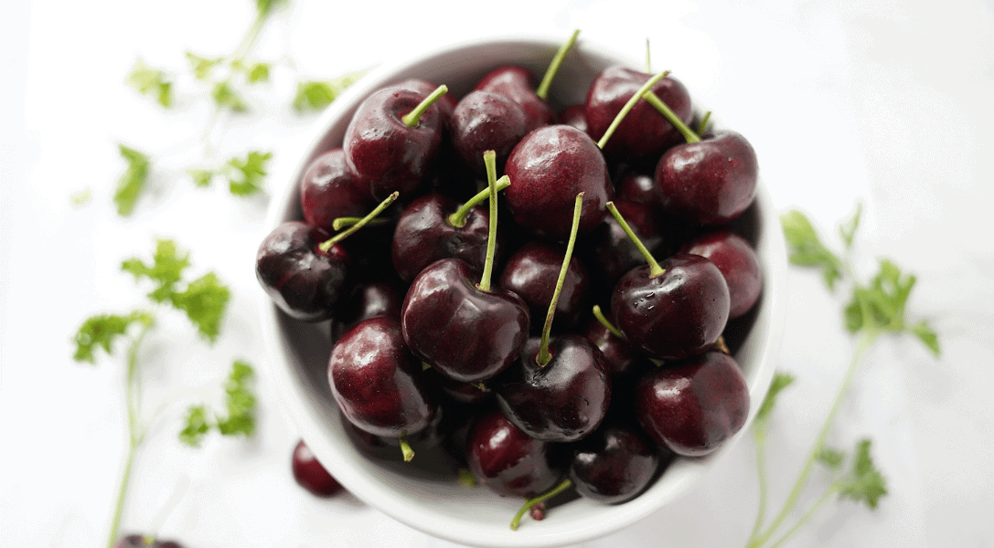 Bowl of dark sweet cherries