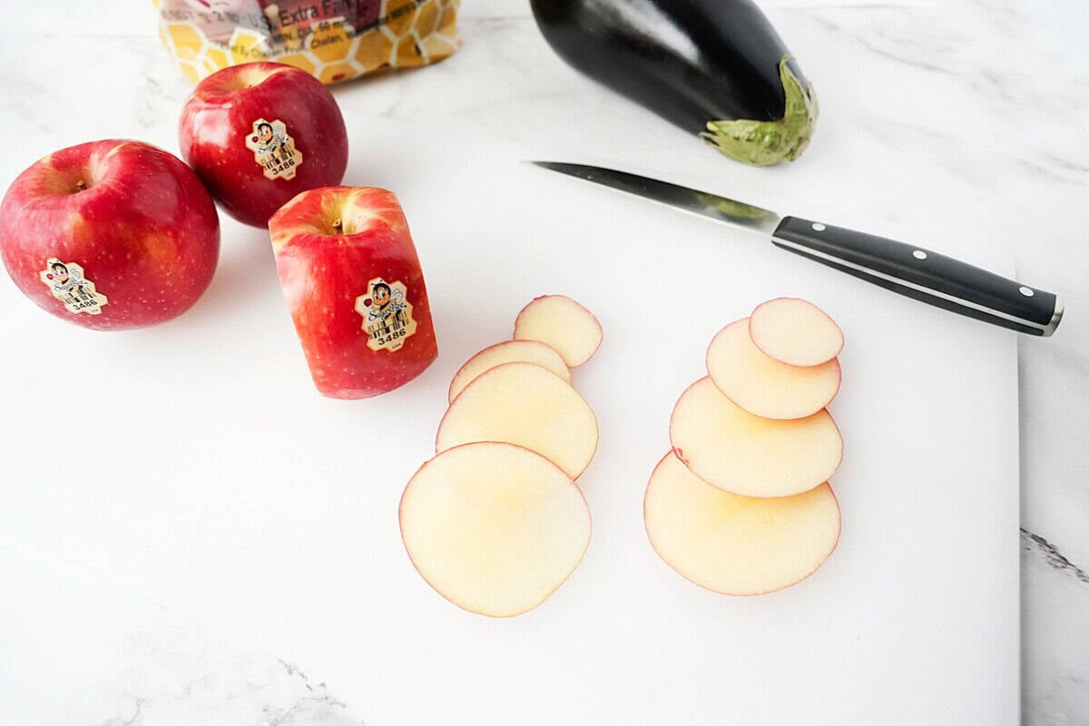 four apple slices