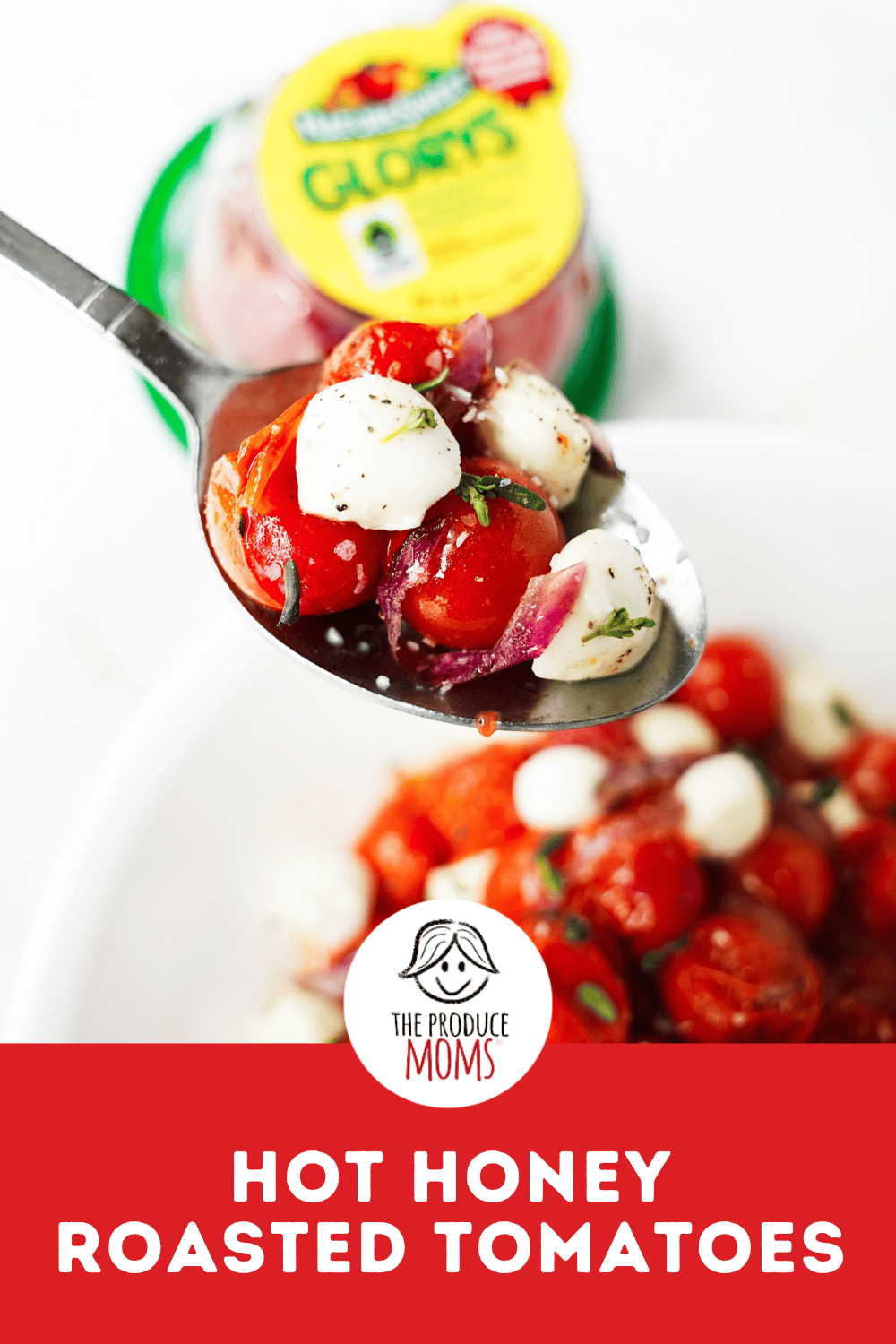 pinterest pin hot honey roasted tomatoes | the produce moms
