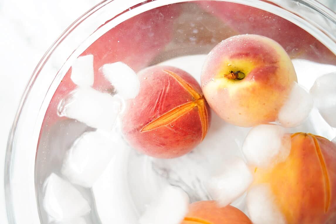 peaches in an ice bath