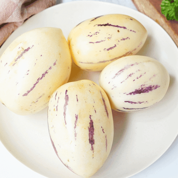 View of Pepino melons on a plate