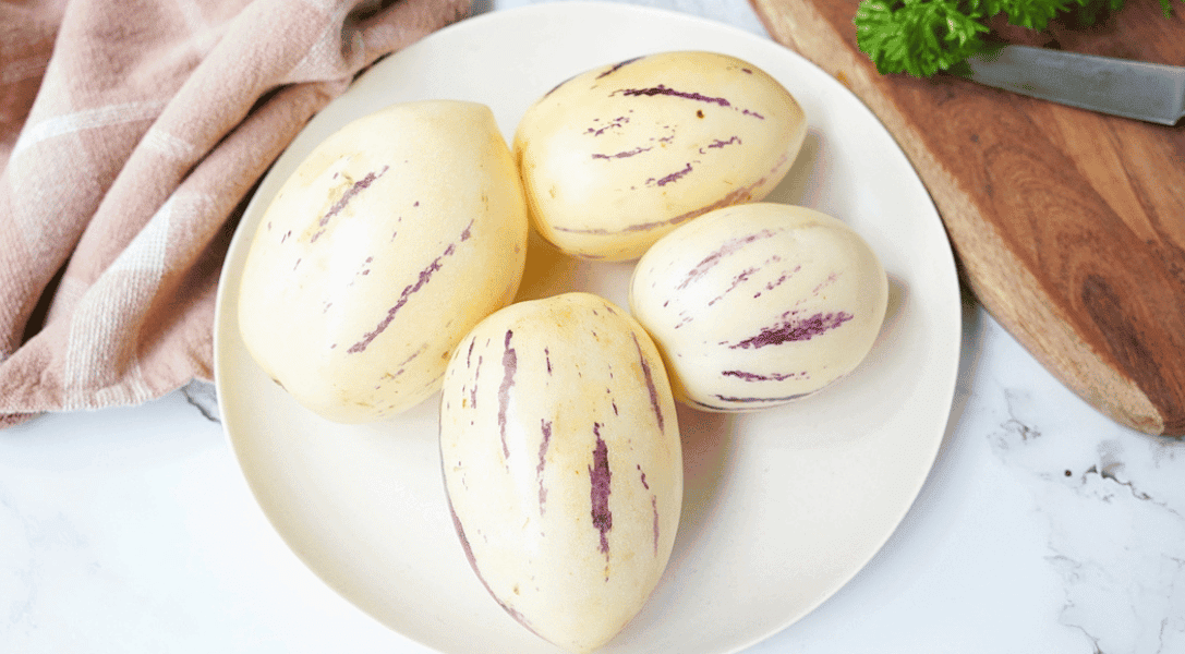 View of Pepino melons on a plate