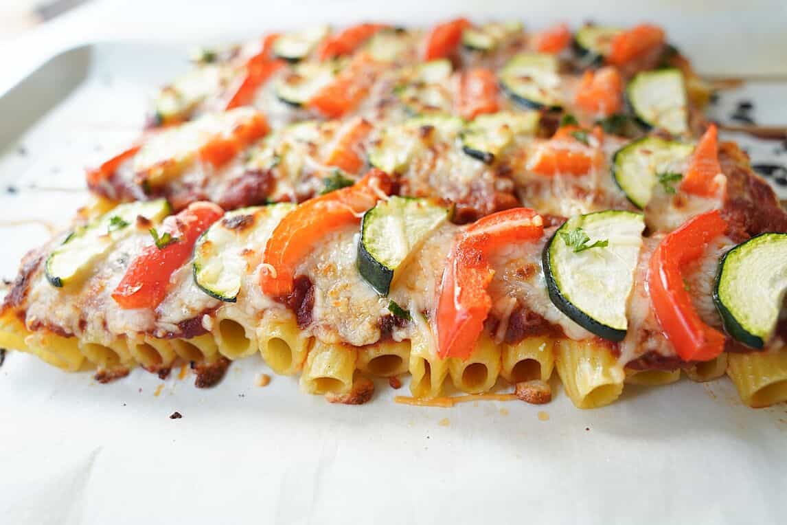close up of Veggie Pasta Kabobs