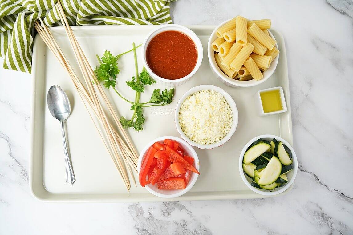Ingredients for Veggie Pasta Kabobs