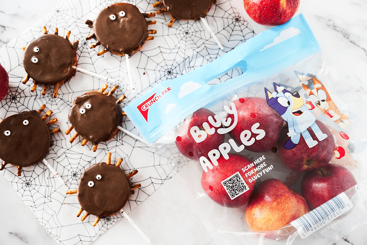 Spider apples with a bag of Crunch Pak apples