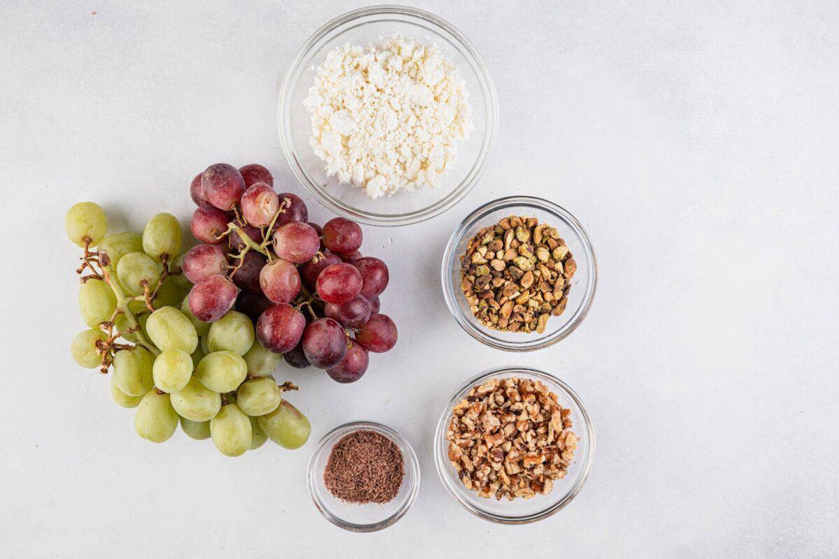 Grapes, goat cheese, nuts, and chocolate