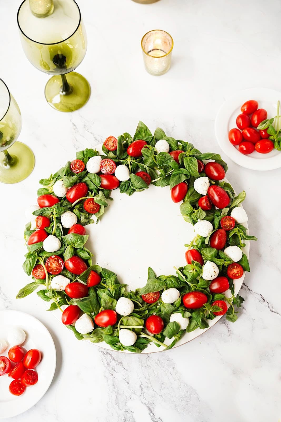 Caprese wreath Christmas dinner centerpiece.