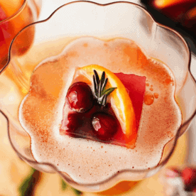 overhead view of Cranberry Orange Sparkler with ice cube